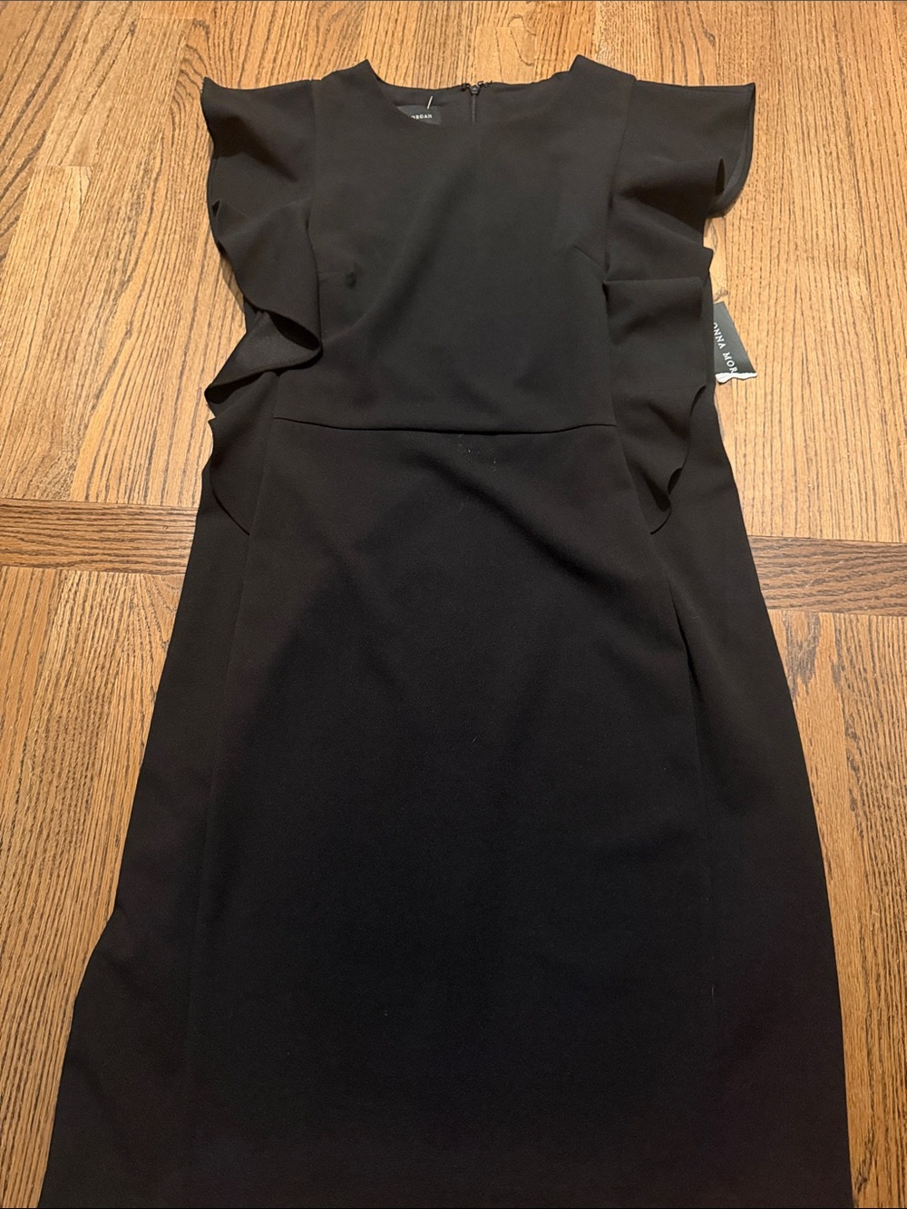 Donna Morgan Black Ruffle Cap-Sleeve Sheath Dress sz 8 nwt